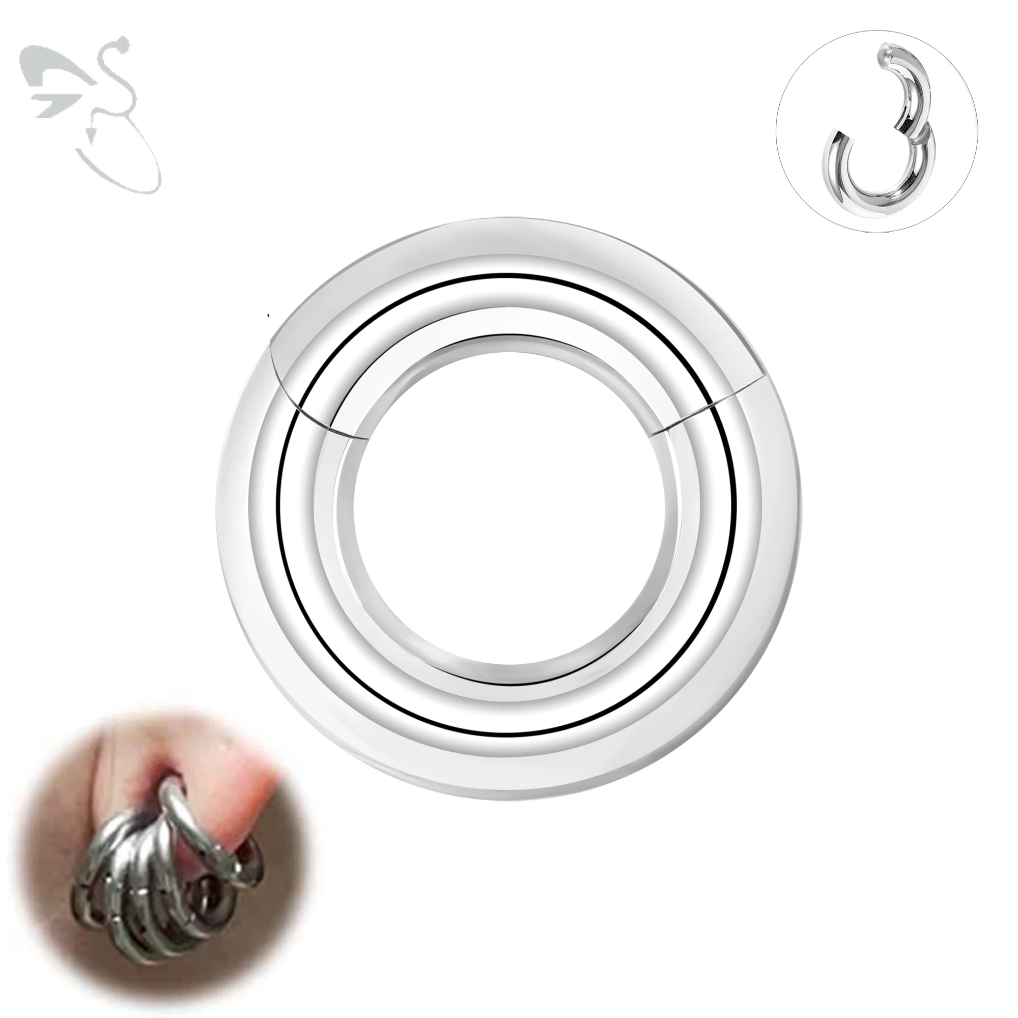 

ZS 1 PC 2/4/6/8/10/12G Stainless Steel Large Gauge Segment Ring Punk Ear Gauge Silver Color Hoop Ring Earring Stackable Piercing