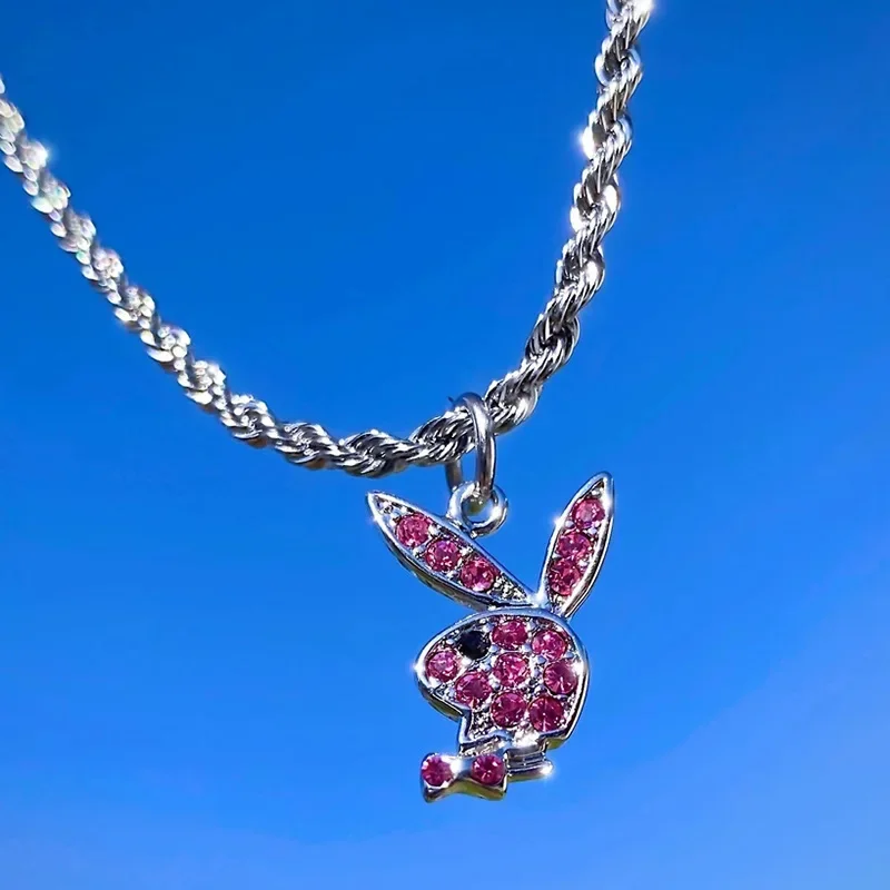 2025 New Fashion Net Red Zircon Rabbit Ladies Necklace Hip Hop Rock Pendant Necklace White Rabbit Clavicle Chain Jewelry Girl 1