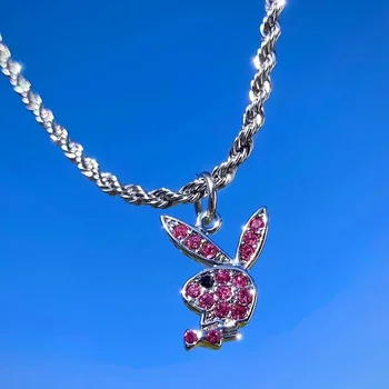 2025 New Fashion Net Red Zircon Rabbit Ladies Necklace Hip Hop Rock Pendant Necklace White Rabbit Clavicle Chain Jewelry Girl 1