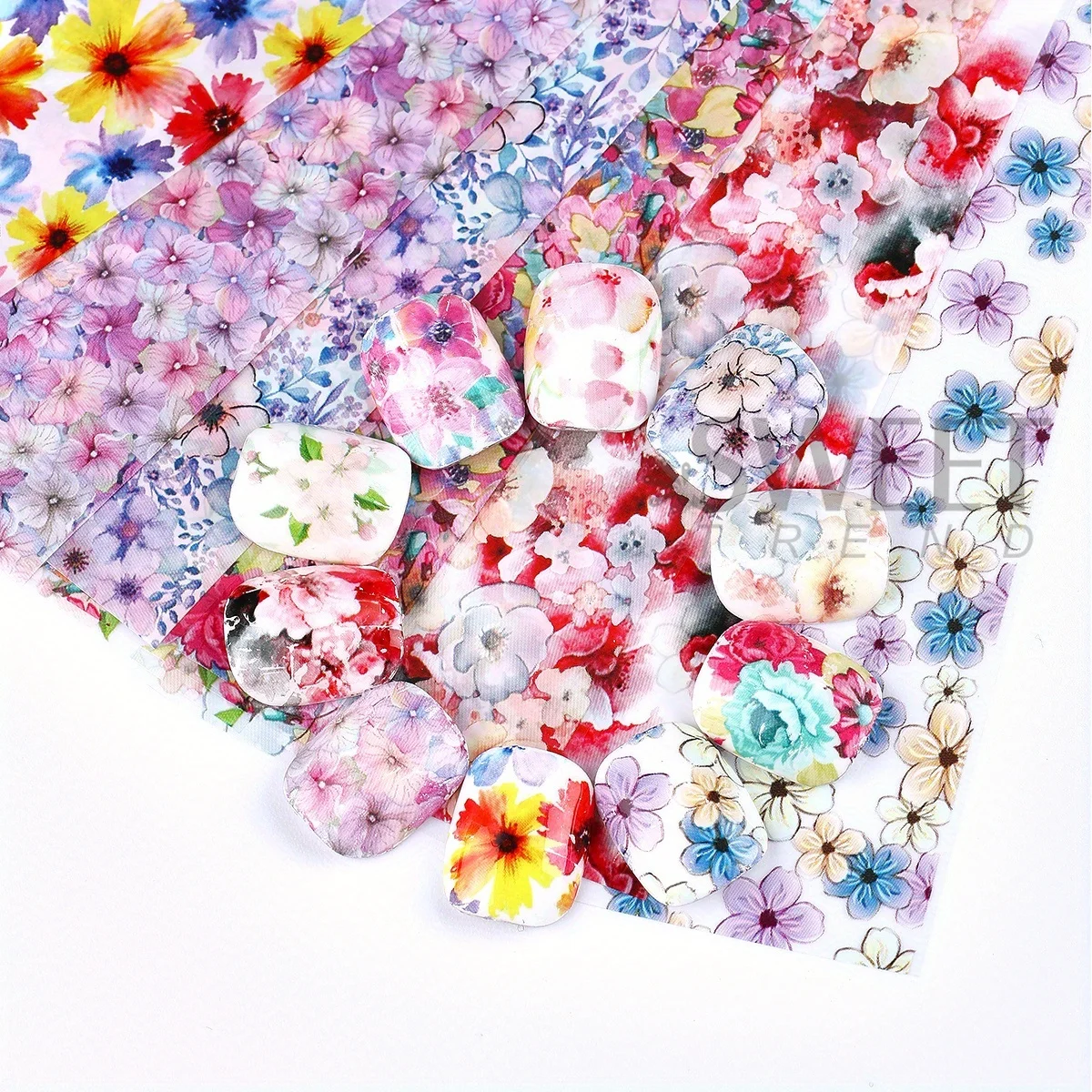 10pcs Clusters of Flowers Nail Foils Transfer Stickers Vintage Floral Design Romantic Starry Sky Paper Elegant Manicure Sliders