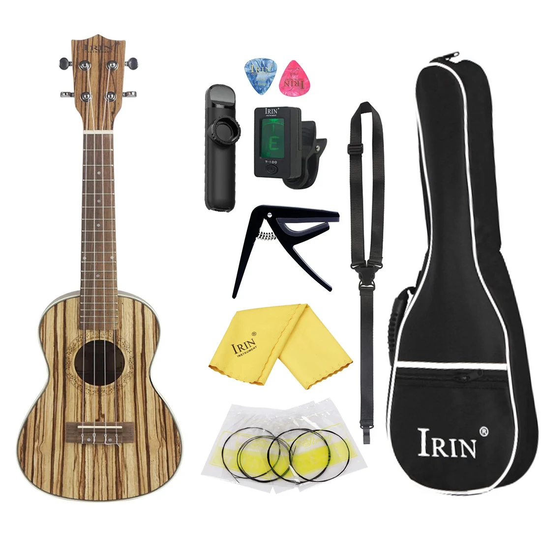 

26 Inch 4 Strings Ukulele Zebra Wood Soprano Guitarra Ukulele Hawaiian Ukulele with Tuner Strap Capo Strings Parts & Accessorie