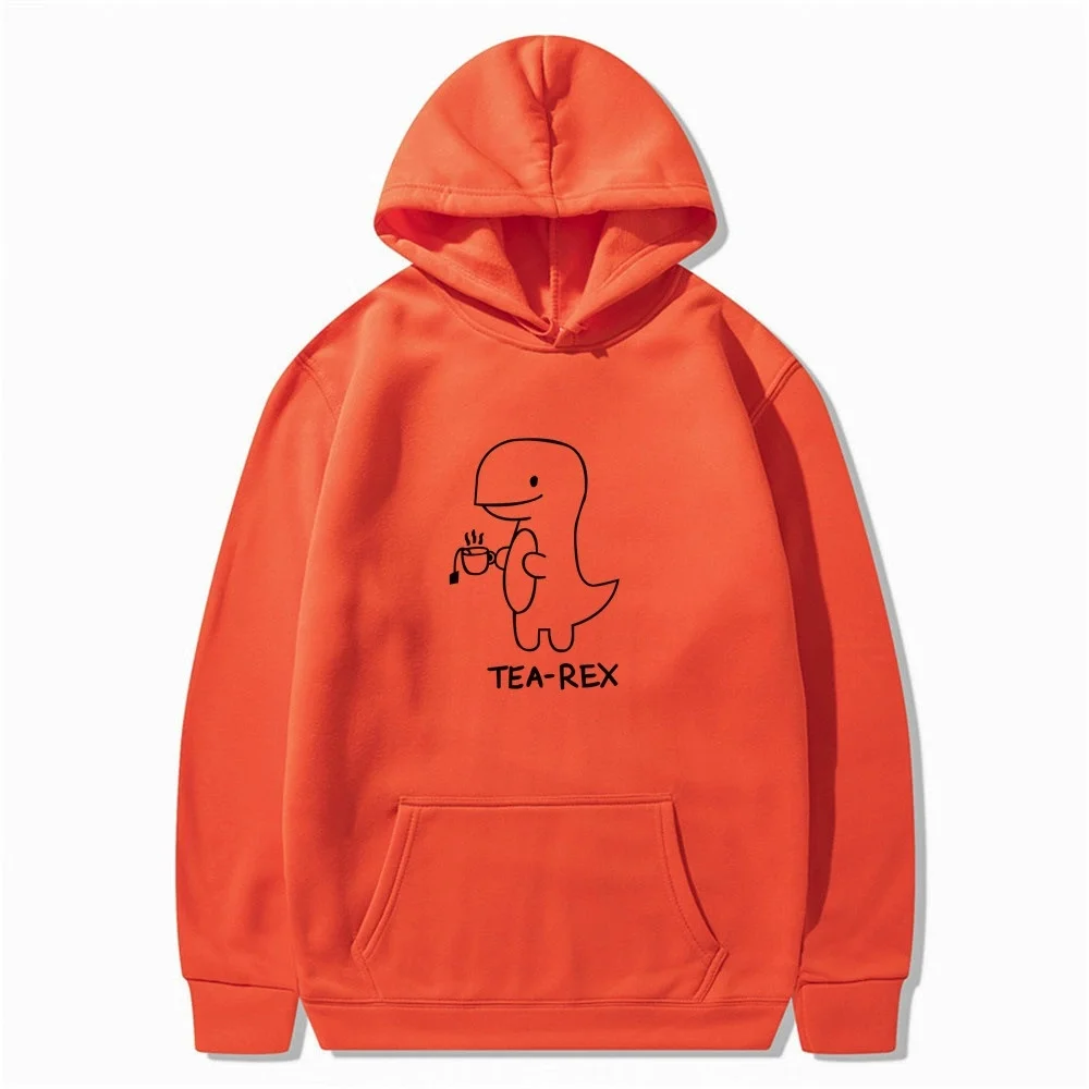 Tea Rex Dinosaur Coffee Print Casual Hoodie for Men - Spring and Autumn Collection