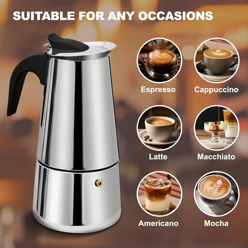 2/4/6 Cups Moka Pot Coffee Maker Stainless Steel Moka Pot Maker Italian Coffee Machine Fit Induction Cookers Accessories espresso coffee maker coffee maker coffee pot espresso maker