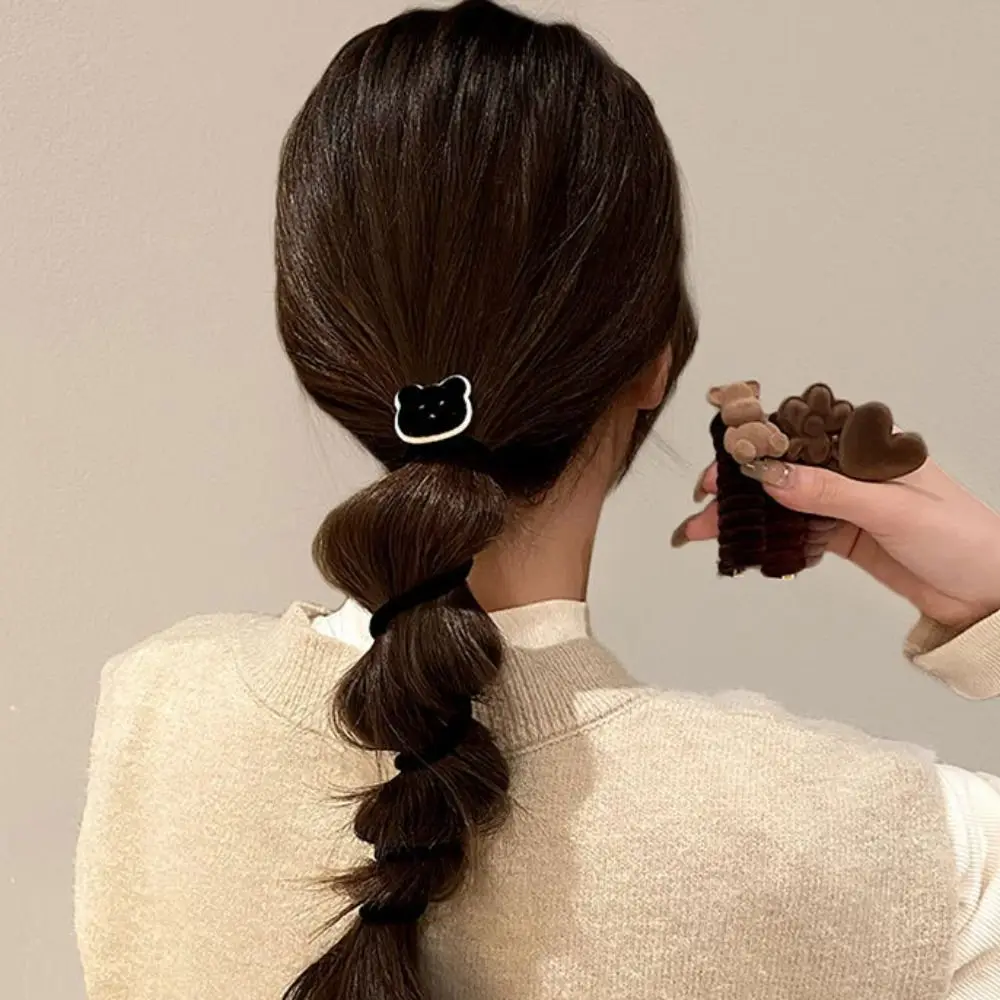 

Heart Bear Hair Rope Elastic Headwear Telephone Cord Hair Ring Ponytail Holder Hair Accessories Telephone Line Hair Rope Daily