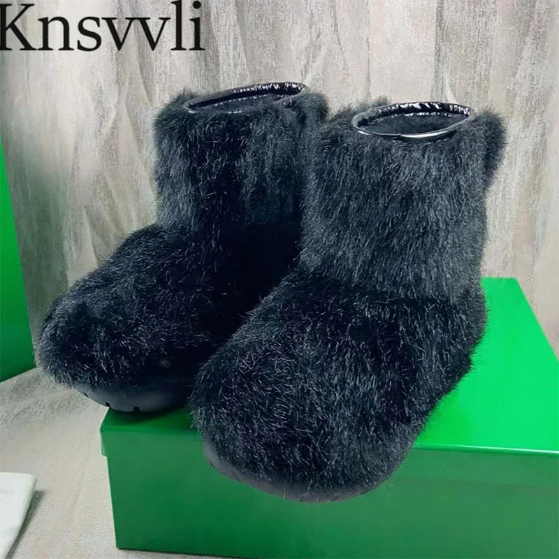 

Mink Fur Snow Boots Woman Round Toe Slip-on Flat Short Boots Wool Warm Shoes Woman Thick Sole Winter Ankle Boots Women