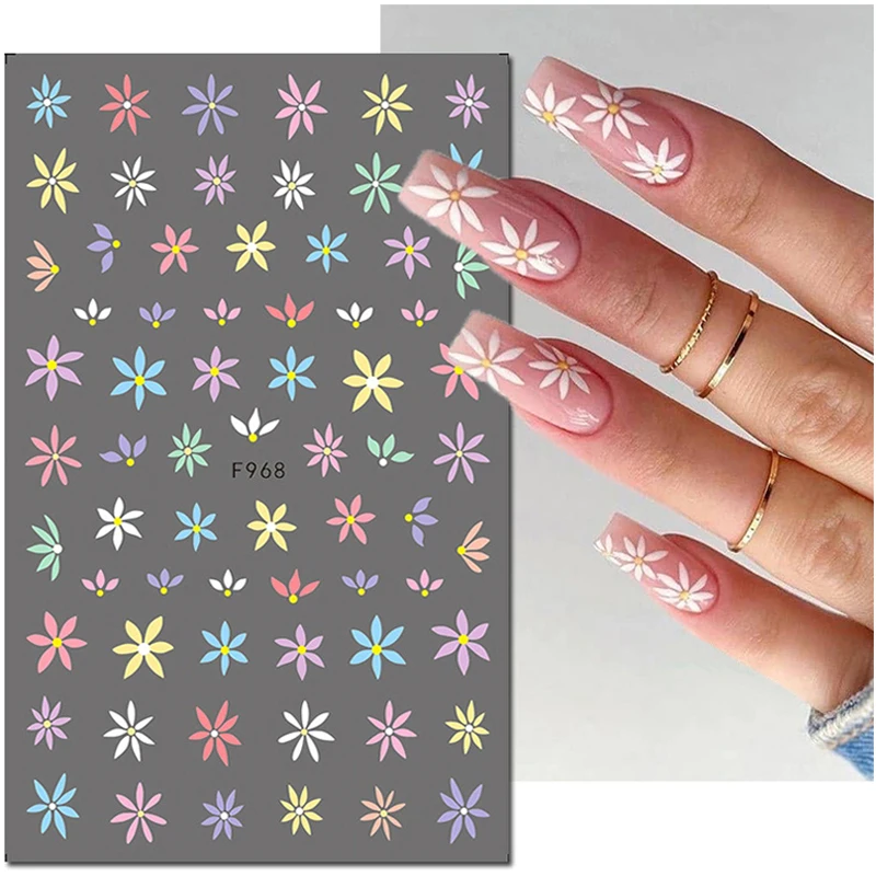 

3d Nail Art Adhesive Sliders Stickers Yellow White Blue Florals Daisy Petals Flowers Decals Nail Decoration Salon Beauty