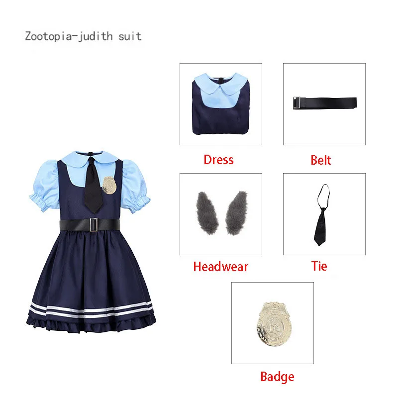 Disney Cartoon Zootopia Judy Bunny Costume Cosplay Carnival Birthday Party Clothing Full Sets Children's  Women's