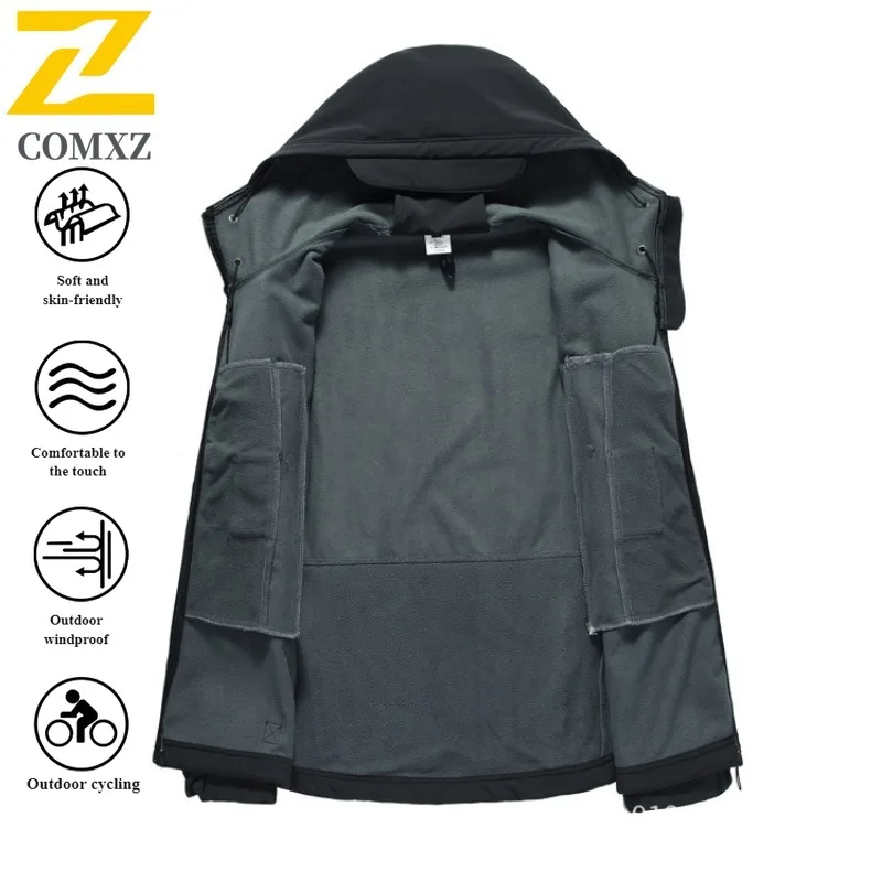 Men Shark Skin Softshell Jacket Windproof Waterproof Fleece Lined Outdoor Coat Thermal Breathable Hiking Tactical Windbreaker​