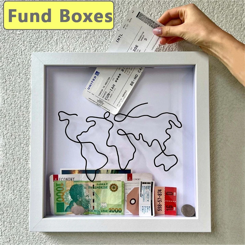 

Adventure Archive Box Bank Money Box Piggy Wooden Coin Saving Jar Kids Shadow Clear Fund Storage Boxes Souvenir Ticket Postcard