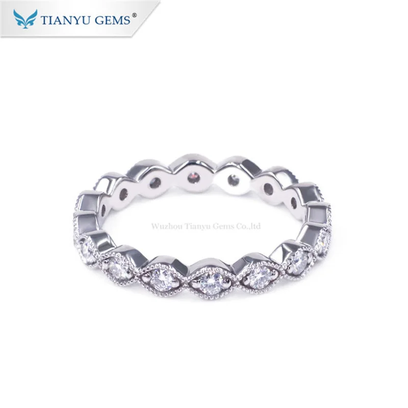 

Tianyu Gems 1.9mm Round Moissanite Diamonds Wedding Bands 14k/18k/Platinum Solid Gold Milgrain Fulll Eternity Lady Rings Jewelry