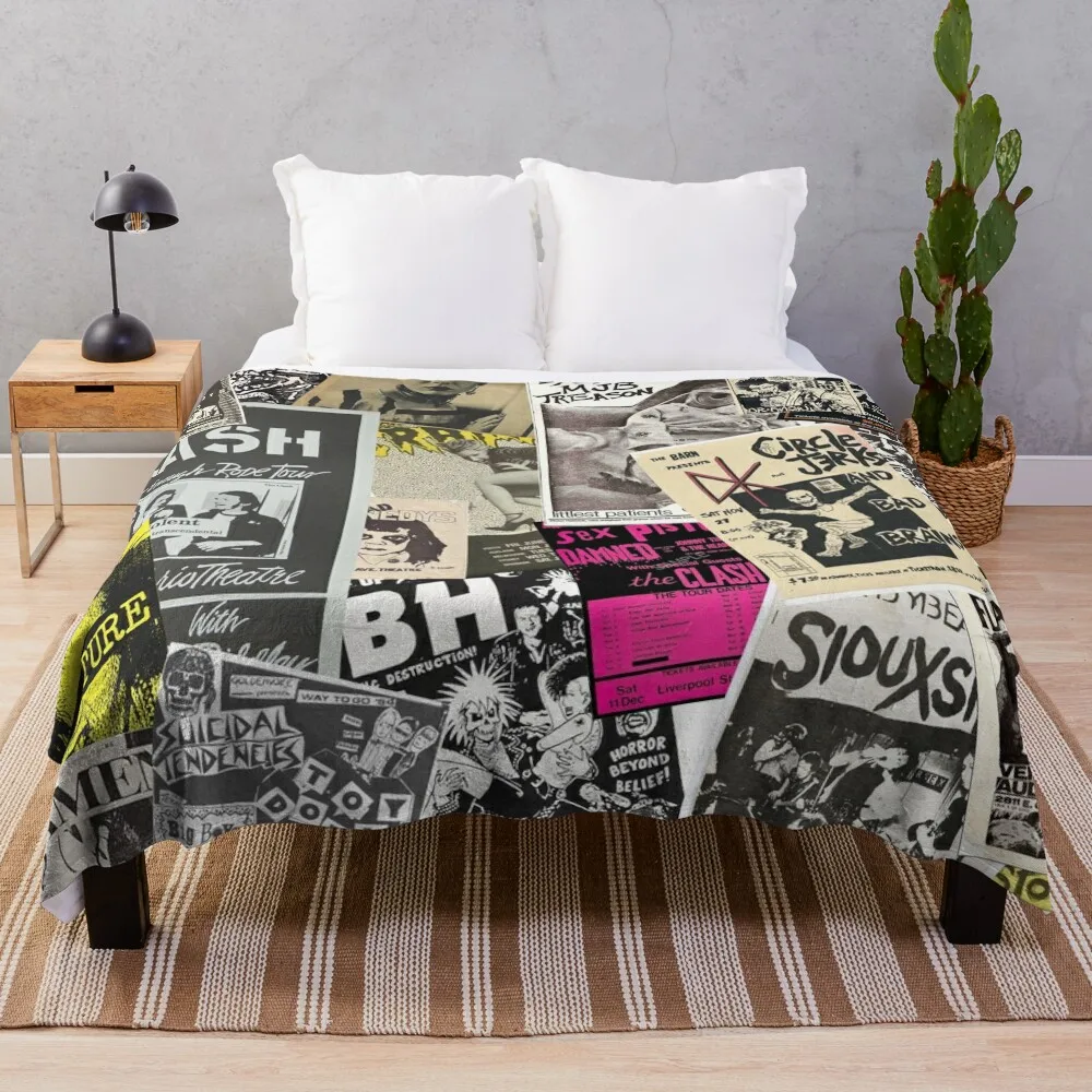 

Punk Flyers Collage Throw Blanket Moving Blanket Plaid on the sofa Shaggy Blanket