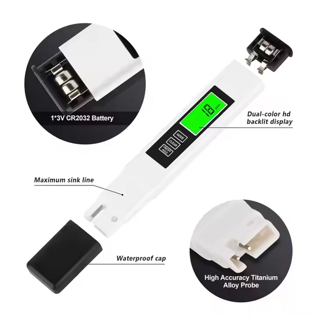 4 in 1 Digital Water Tester Temperature TDS PH Meter High Accuracy EC Meter Durable TEMP PPM PH Meter with Backlit LCD Screen