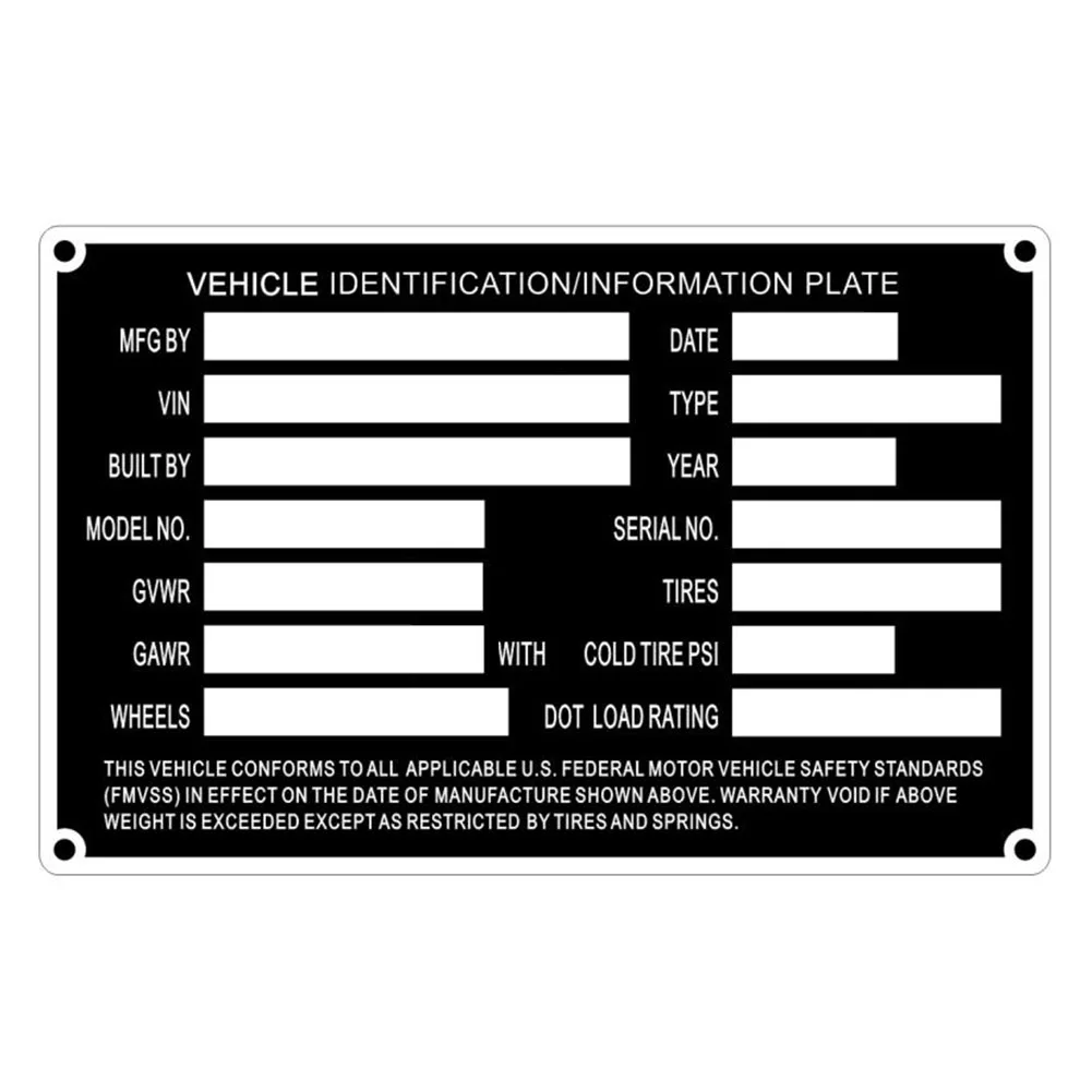 Blank Trailer Truck ID / Data Plate VIN, MFG & DOT info SERIAL NUMBER TAG
