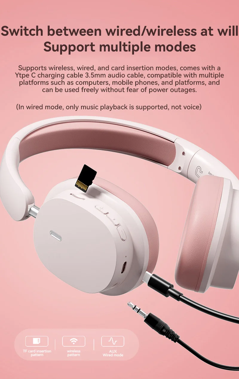 2026 New Foldable Headset Wireless Bluetooth Earbuds Head Mounted Noise Cancelling Earphones Sports with Mic Music Headphones
