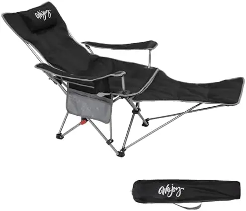 

2-in-1 Camping Chair Reclining, Lightweight Folding Camping Chair with Adjustable Backrest & Footrest, Camping Lounge Chair Mes