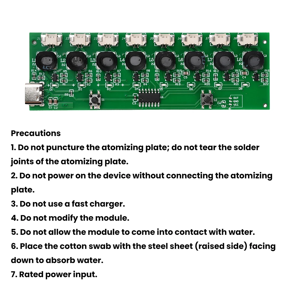 DC 5V 8-Sprüh-Luftbefeuchtermodul, Zerstäubungssteuerplatine, Ultraschall-Zerstäuber, unterstützt schnelles Laden über Typ-C-Schnittstelle – Detail 35