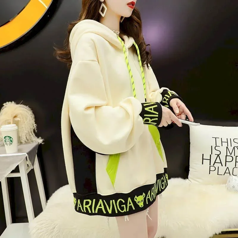 Women's Winter Spring New Korean Style Loose Sweatshirt Plush Thickened Casual Stylish Hoodies Mid-length Lazy Tide Kawaii Tops