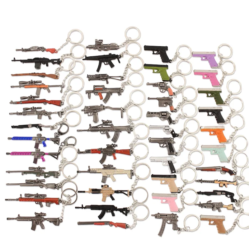 High Quality PUBG Game Periphery Light Metal Mini Gun Keychain Glock Model 98K AWM Alloy Pistol Collection Weapon Toy for Men