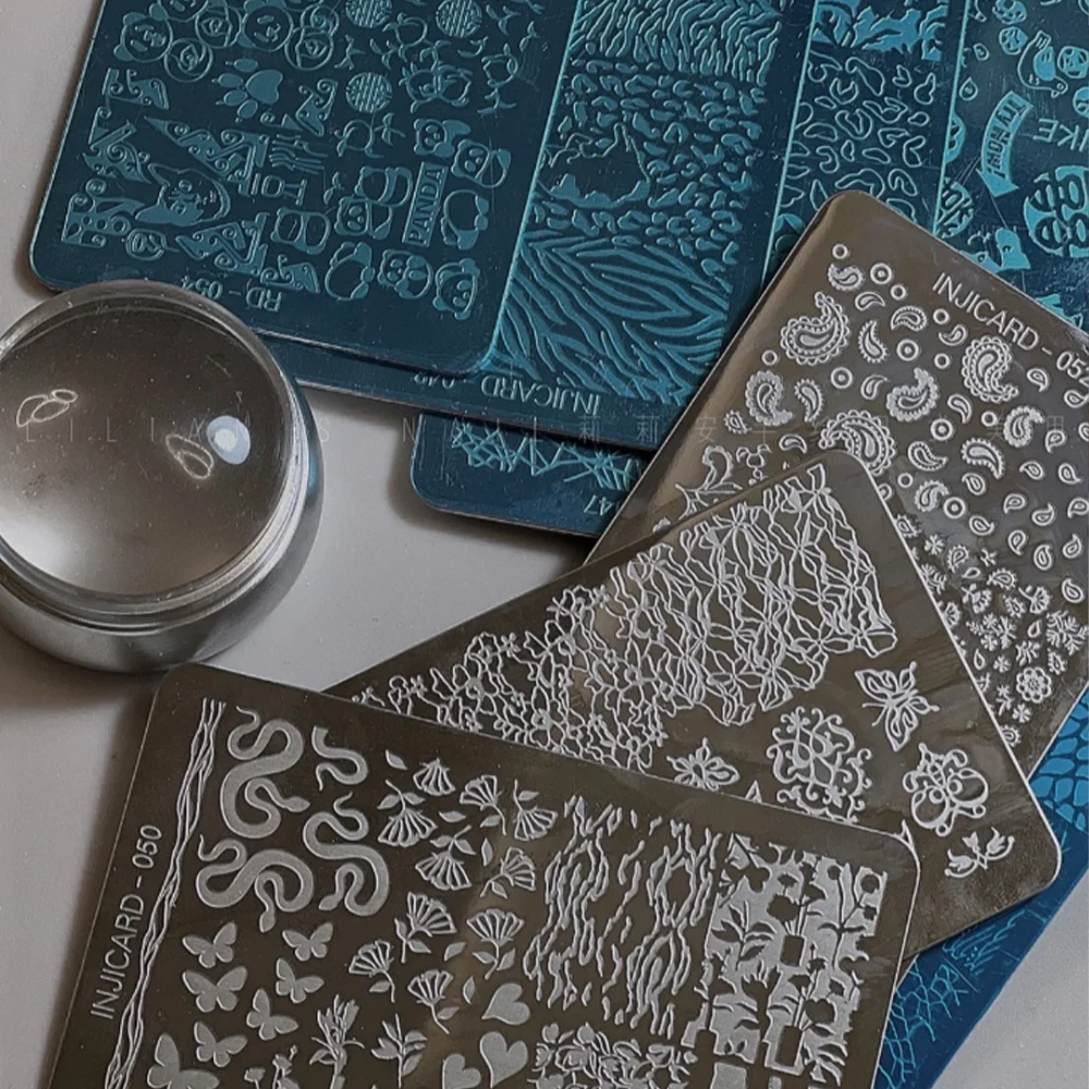 1Pcs 기하학적 스트라이프 라인 네일 스탬프 플레이트, 3D 호박 해골 패턴 스탬핑 스틸 몰드 DIY 매니큐어 인쇄 플레이트 도구 *