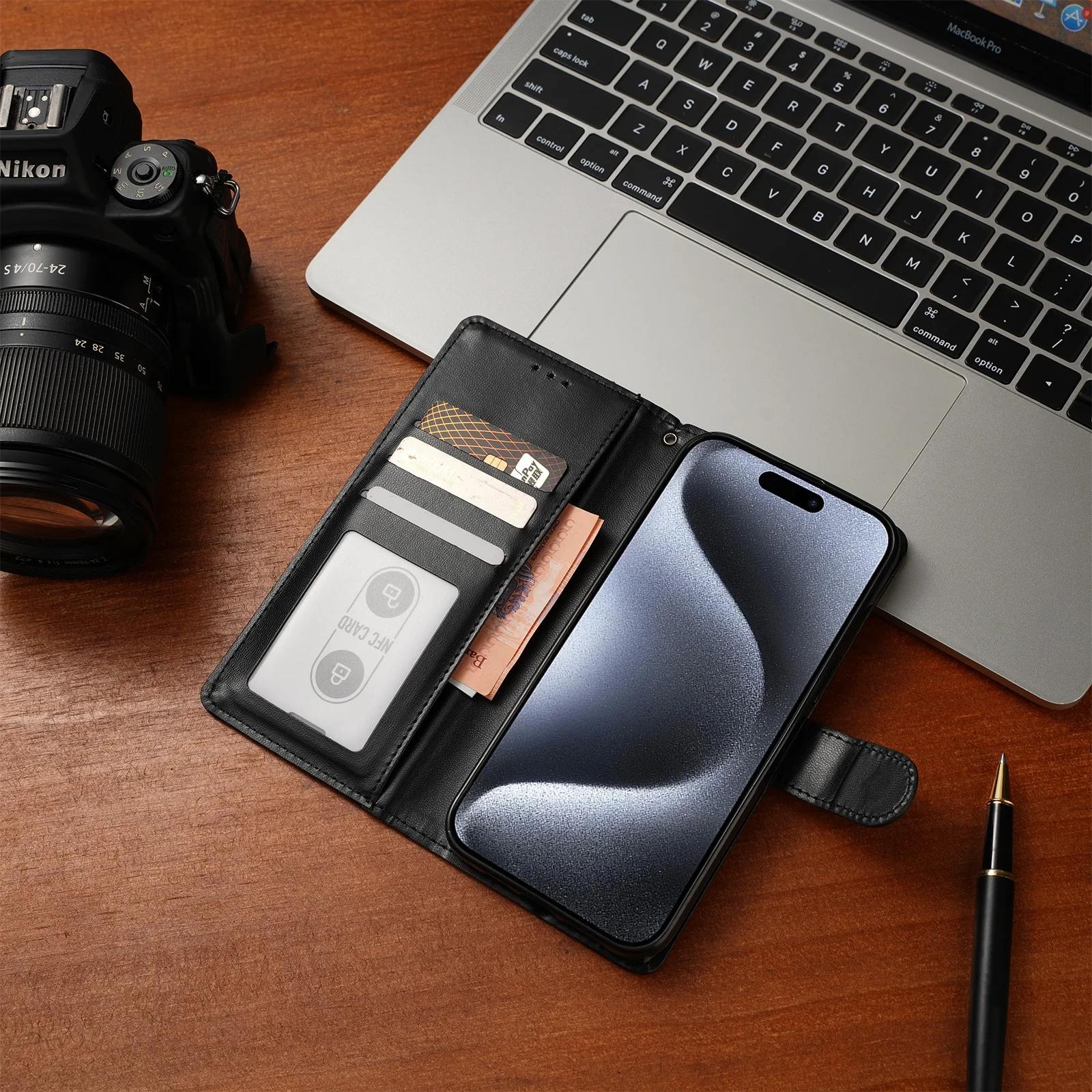Premium PU Leather Flip Wallet Cover with Card Slots