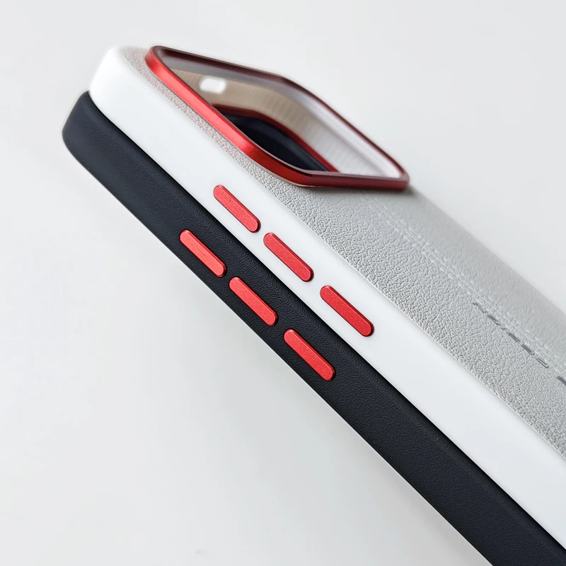 Luxury PU Leather Soft TPU Bumper Minimalist Phone Case with Metal Lens Frame