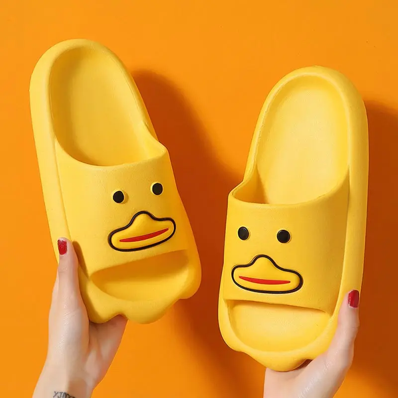 Summer Home Women Men\'s Slippers Indoor Girls Boy Thick Non-slip Soft Couple Cartoon Flip Flops Duck Beach Sandals Men Slippers