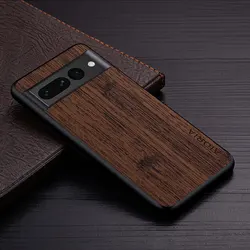 Luxurious Bamboo Wood Pattern Leather Phone Case - Premium Cover for Google Pixel 7 and 7 Pro (Coffee)
