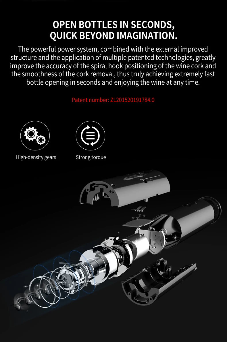 Description Picture 5 of itemElectric Wine Opener Set Automatic Corkscrew with Aerator Pourer and Foil Cutter for Kitchen Bar Party Gifts