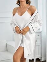 Ladies Solid Color Pajama Set Belted Robe and Sexy V Neck Short Sleepwear Four Season Home Wear - Image 4
