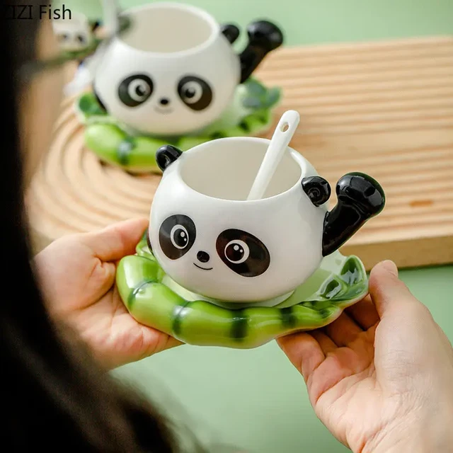 Bella tazza Panda coppia tazza da caffè in ceramica Set di piatti creativo  tè pomeridiano tazza