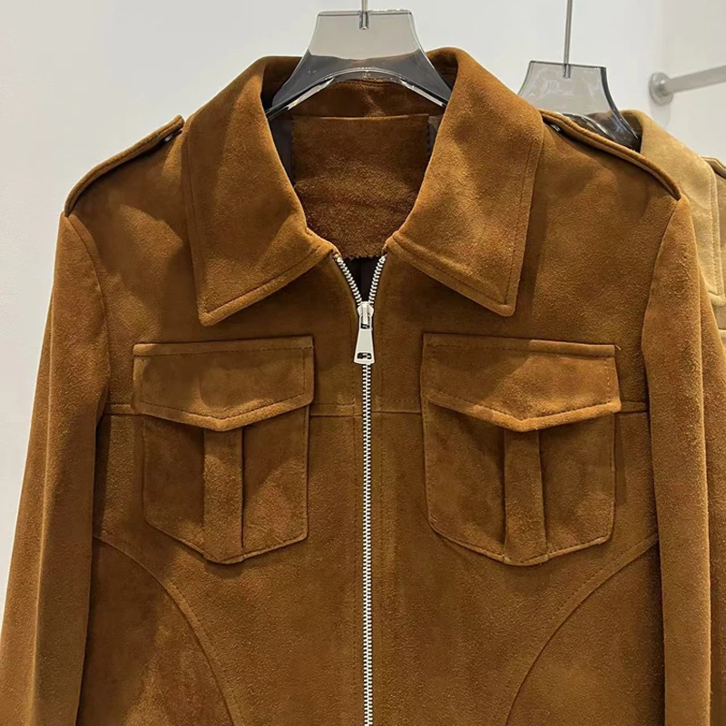 ジャケット・アウター Hella ARM PATCH SHORT CO brown GRLFRND Cropped Leather Patch Pocket Jacket in Brown | FWRD