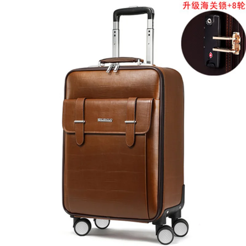 

Business leather Pull Bar Case 16/18/22 "suitcase universal wheel 24 travel boarding leather bag 20" for men and women luggage