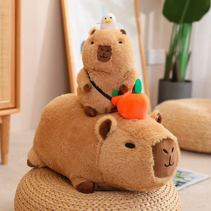 

Capybara Plush Toy Simulation Capibara with Fruits Fluffy Doll Stuffed Animals Bubble Pendant Funny Gift for Kids Boy