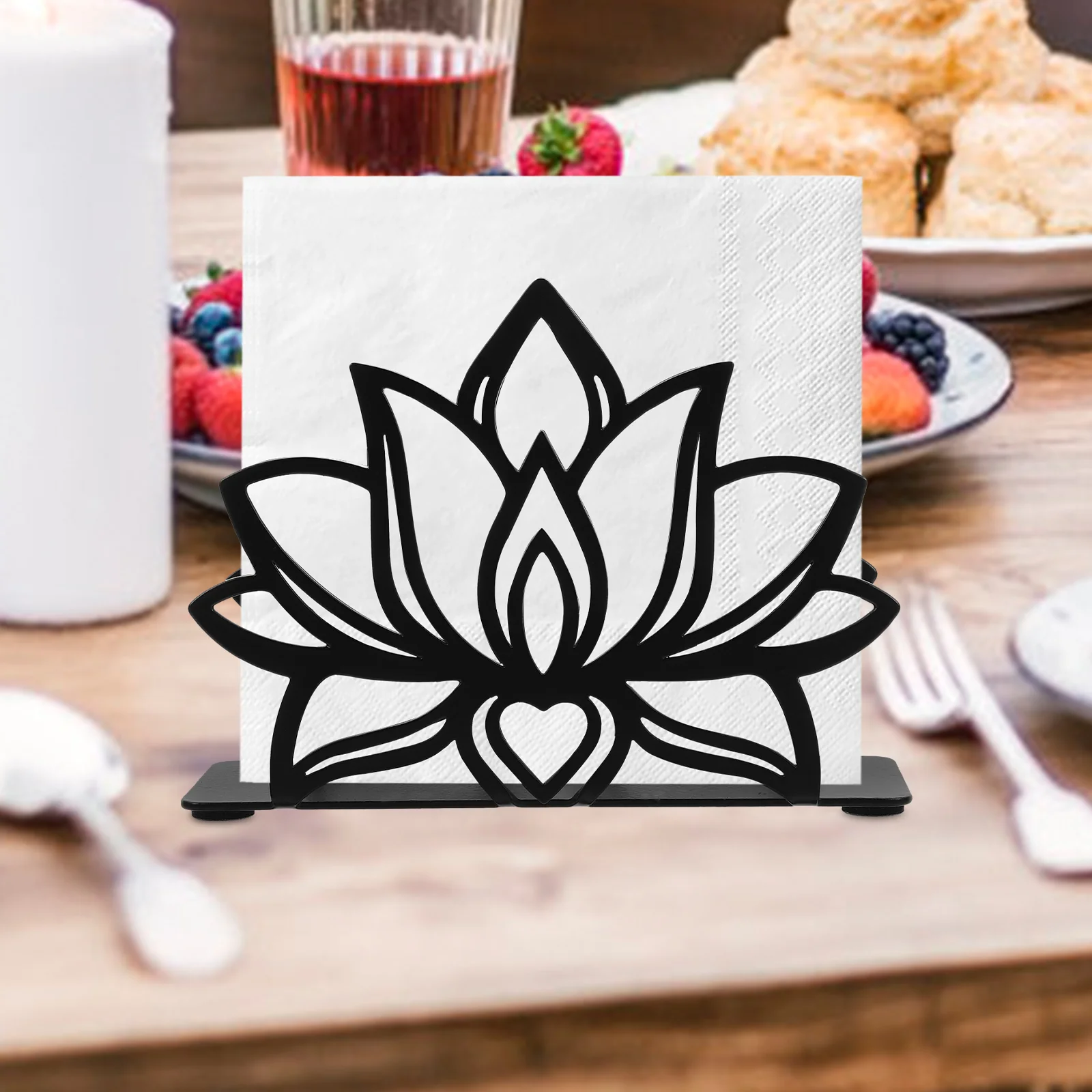 Napkin Holder Lotus Holders for Tables Tabletop Organizer Black Office Iron Napkin Stand Flower Shaped Decorative Racks