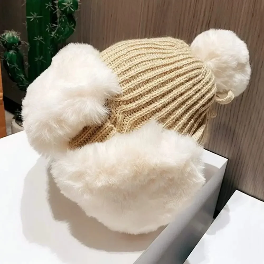 Velvet Warm Winter Hat Kawaii Cute Bomber Hat Thickened Bucket Hat for Women 모자