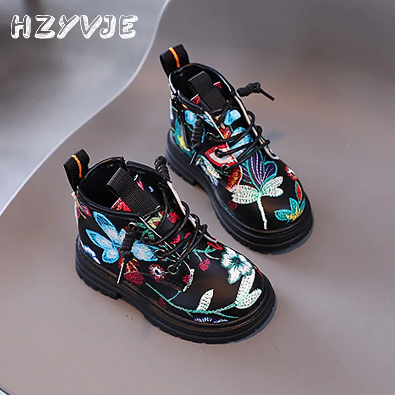 Children's Boys Girls Spring Autumn Print Kids British Style Casual Boots Soft Non-slip Wear-resistant Kid's Shoes_voghion.com