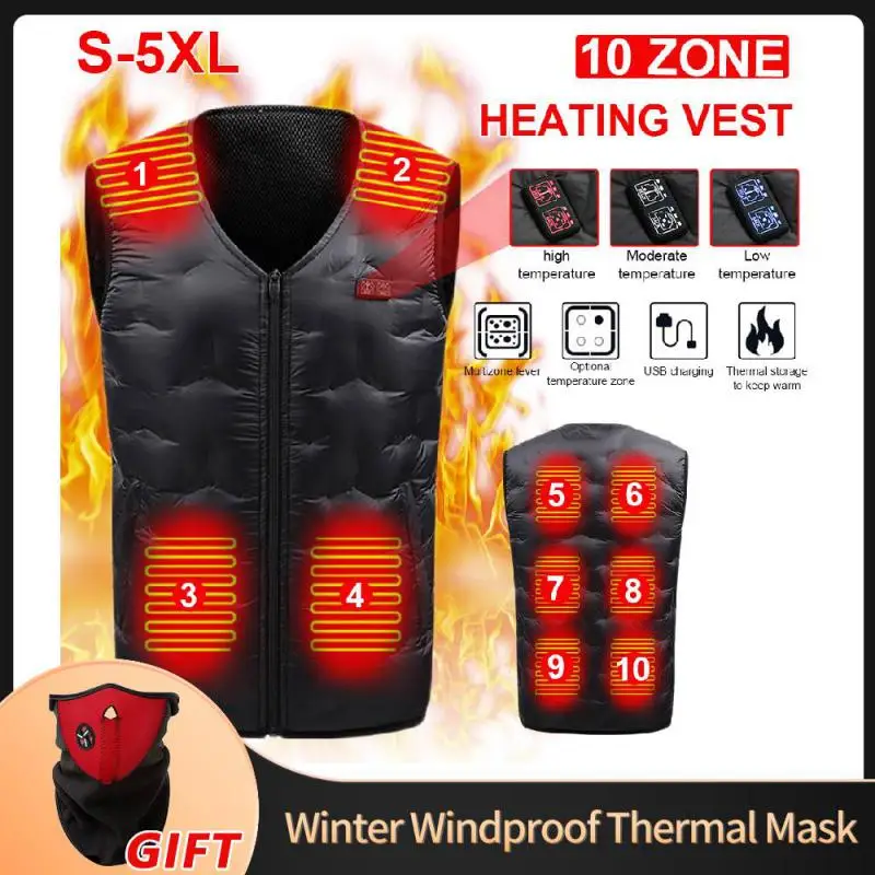 

10 Zones Heated Vest Dual Control Electric Thermal Heating Vest Winter Camping V-Neck Sleeveless Down Jacket Tactical Waistcoat