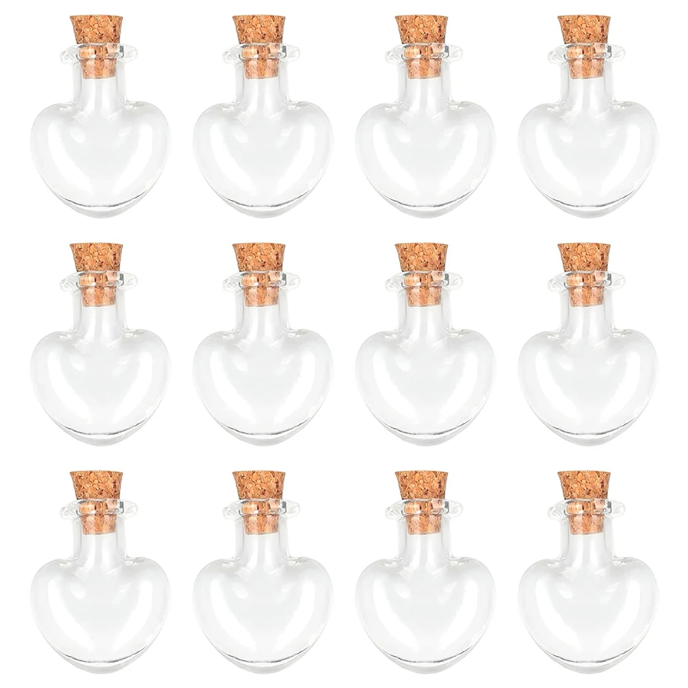 12 Pieces Mini Glass Bottle Cute Jars Vials with cork Wish Bottle glass vial pendant (Love Heart) 2