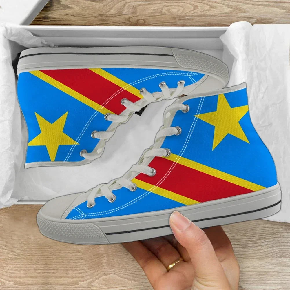 Men's High Top Canvas Shoes Republic Of Congo Flag Brand Design Male Lace Up Vulcanized Sneakers Zapatillas Mujer