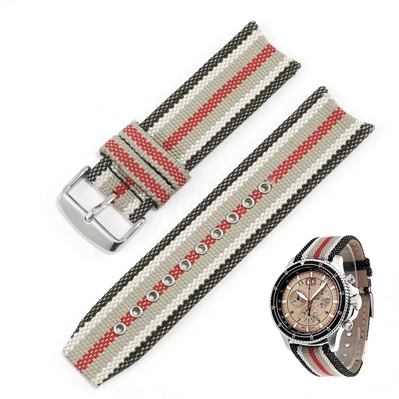 

Replacement BU7600/BU7680 Series Concave Interface Woven Check Canvas Leather Watch Strap With 22mm