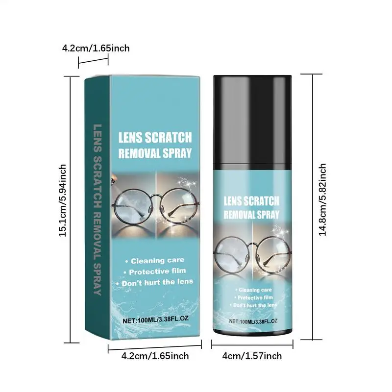 Glass Cleaner Lens Cleaner Spray 100ML for Glasses Sunglasses Eyeglass Cleaning Anti Fog Scratch Removal