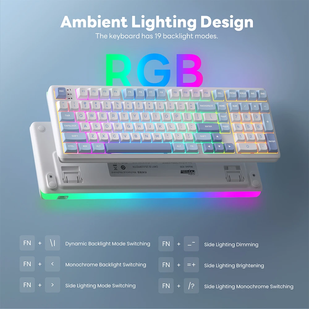 RK ROYAL KLUDGE R99 무선 기계식 키보드 100% 101키 PBT 키캡 8K 리턴 레이트 가스켓 RGB 핫스왑 가능 게이머 키보드