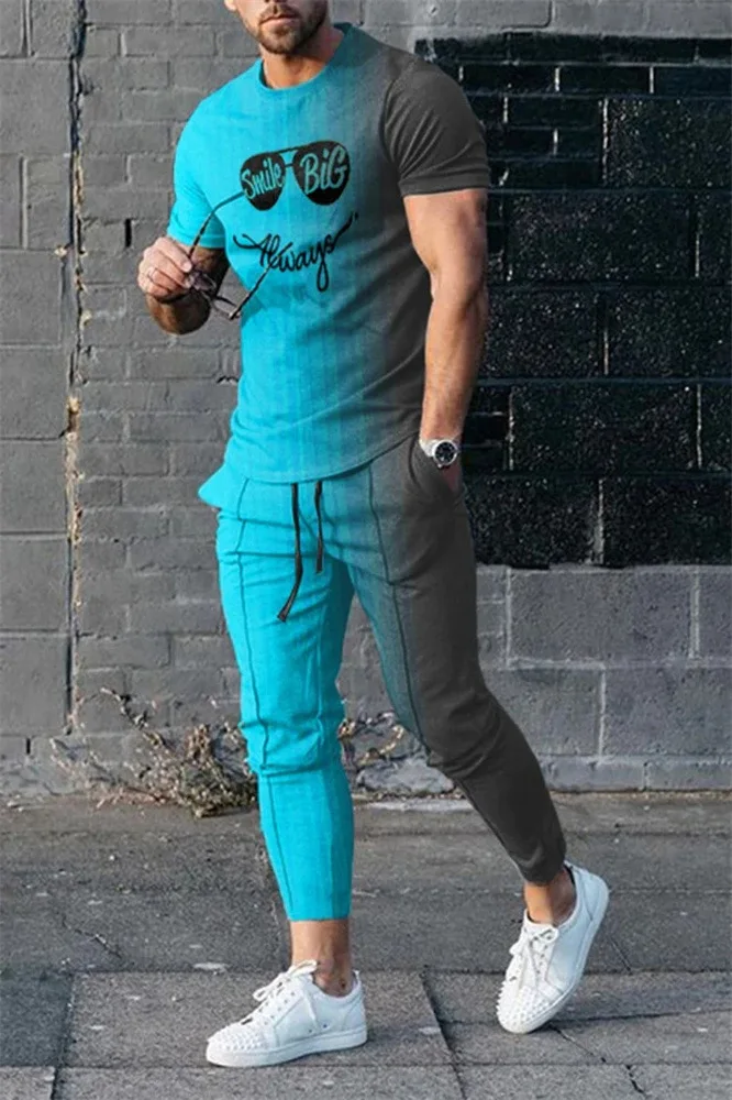 2023 Men's Clothing Tracksuit Set 2 Piece Sports Suit Smile 3d Print Summer Casual Men Sets Short Sleeves T-shirt+Pants Outfits