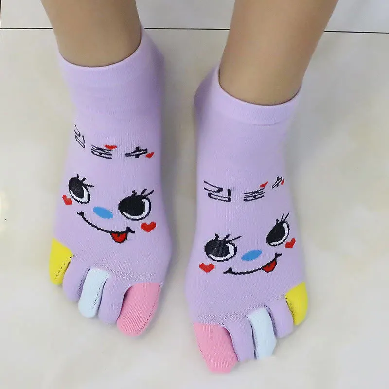 Autumn and Winter Five-finger Socks WOMEN'S Cotton Short Socks Cartoon Toe Deodorant Absorbent