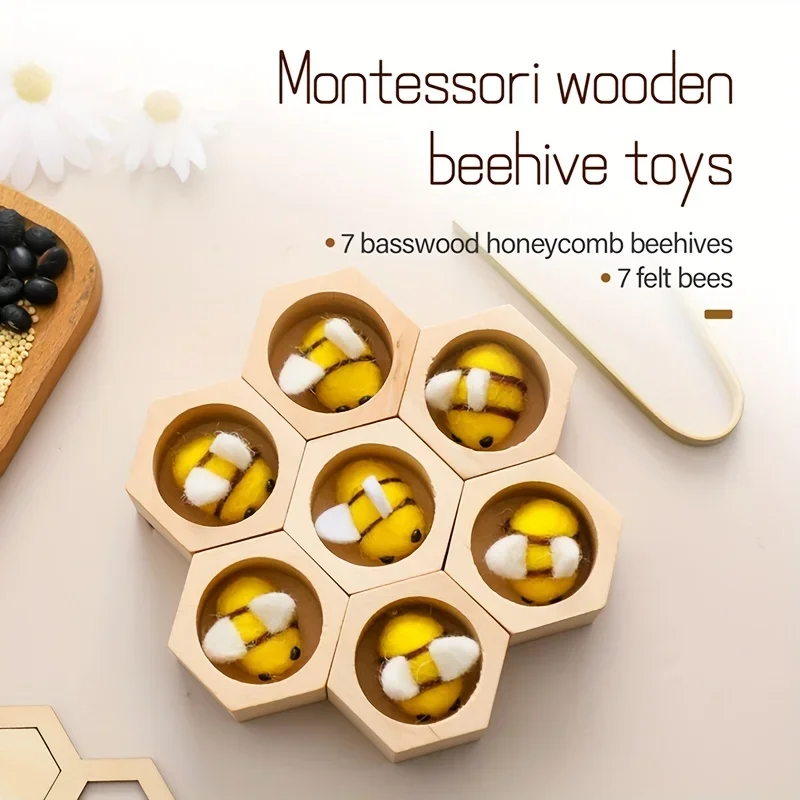 Wooden Bee Hive Sorting & Stacking Toys for Toddlers Learning Montessori Toys for Fine Motor Skill Tactile Toys Sensory Bin Toys 5