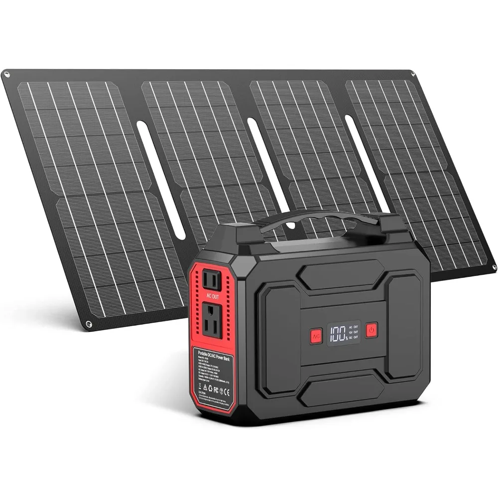 

167Wh Portable Power Bank with AC Outlet & 40W Foldable Solar Panel with USB & DC Output for Camping, Home Emergency, Traveling