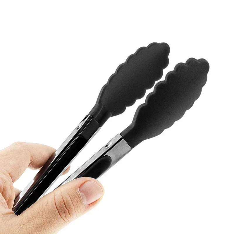 Food Tongs Kitchen Portable Baking Tool Stainless Steel Tongs Silicone Handle BBQ Non-Slip Food Utensil Clip Clamp Tools