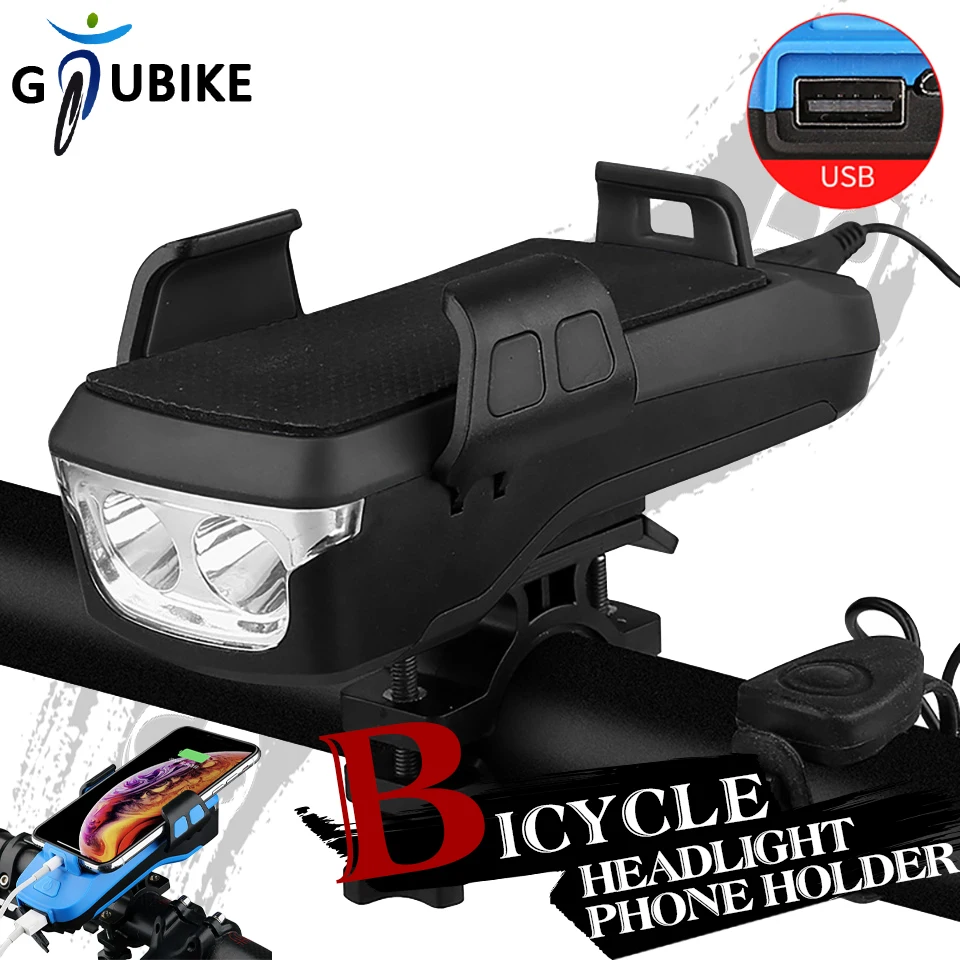 

GTUBIKE Bicycle Frontlight 2400 mA USB Charging Treasure Mobile Phone Holder Bike Horn Warning Light Cycling Equip Accessories