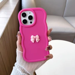 3D Pink Cute Butterfly Candy Wavy Silicone Phone Case Cover - Honor X7 (Rose Red)