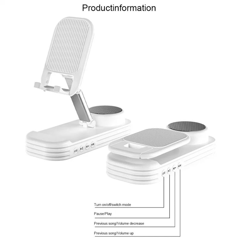 portable Phone Stand with Bluetooth Speaker Foldable Adjustable Mobile Phone Holder Anti-Slip Design Phone Support